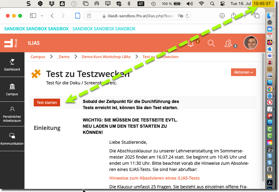 Test kann gestartet werden