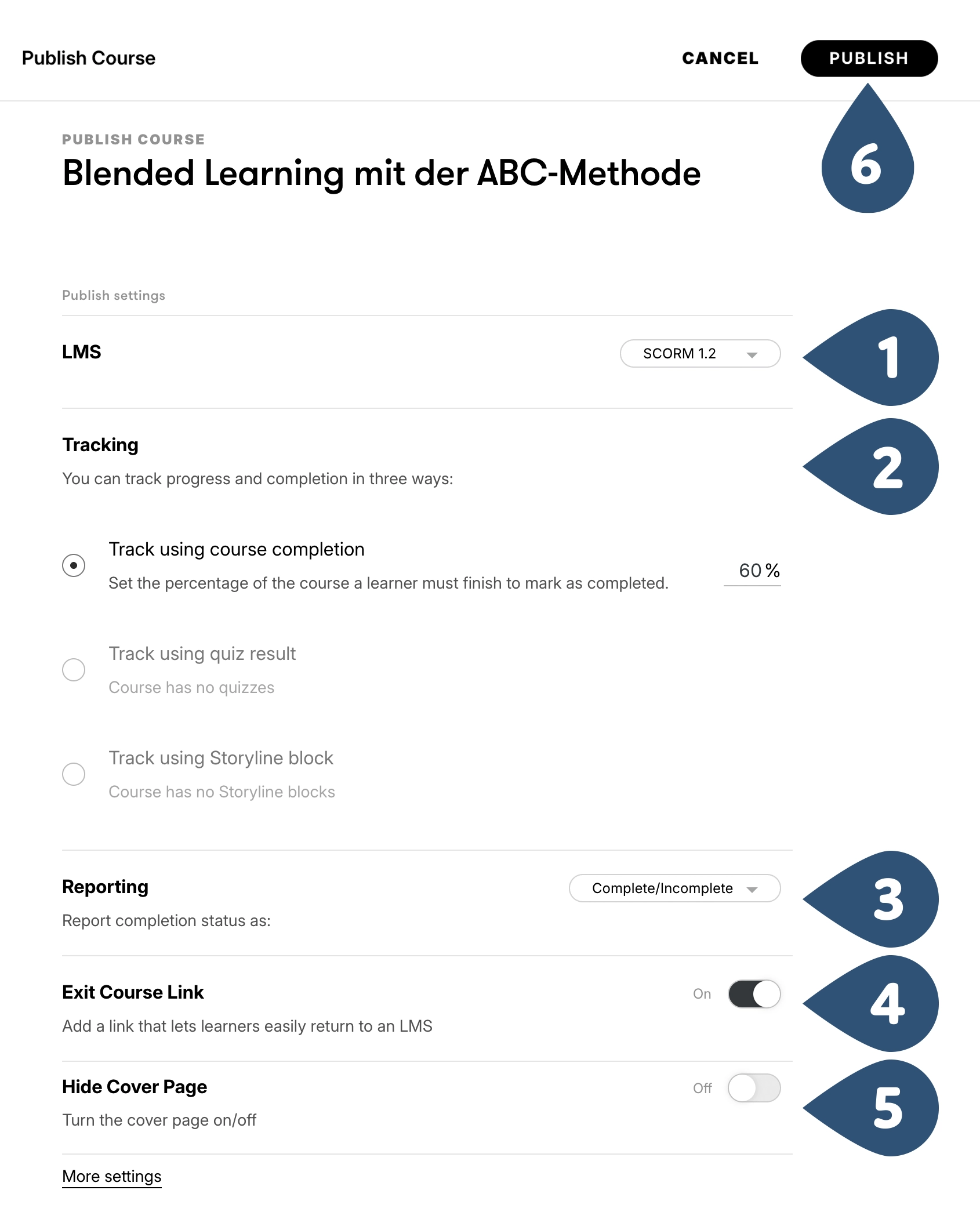 Dialogfeld ‚Publish‘ → ‚LMS‘
