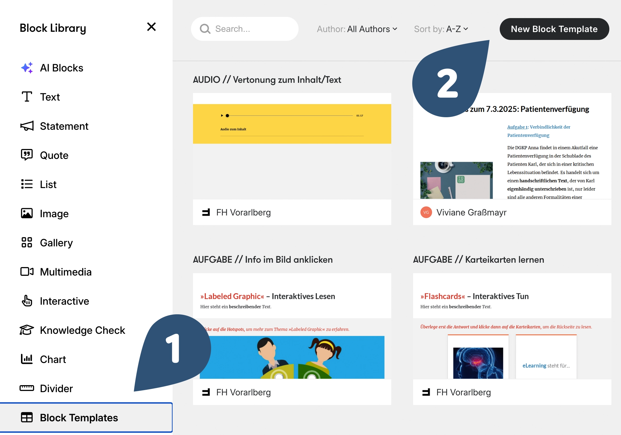 In der Lektion ein ‚Block-Templates‘ zufügen