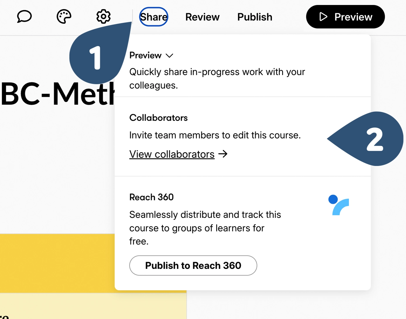 Header-Navigation auf der Kurs-Startseite