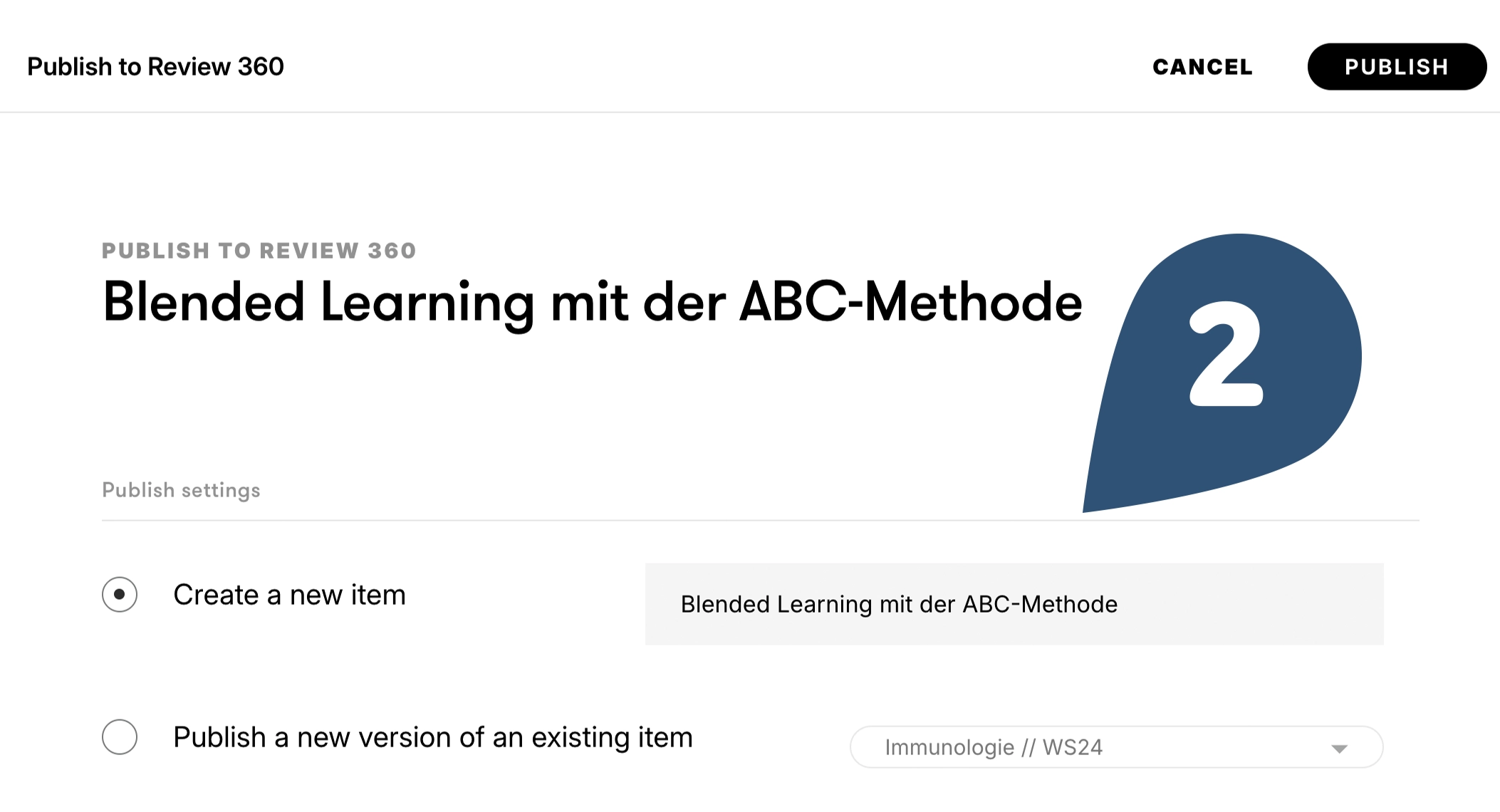 Einstellungen für Publish to Review