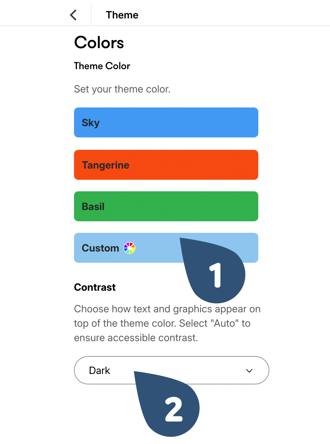 Kurs-Menü auf der Kurs-Startseite → ‚Theme‘ → ‚Color‘