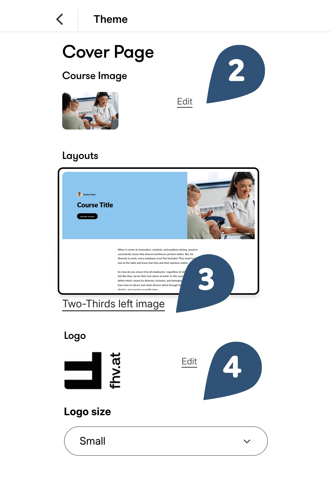 Kurs-Menü auf der Kurs-Startseite → ‚Theme‘ →  ‚Cover Pager‘