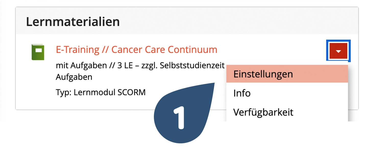 Objekt-Menü des SCROM-Lernmoduls