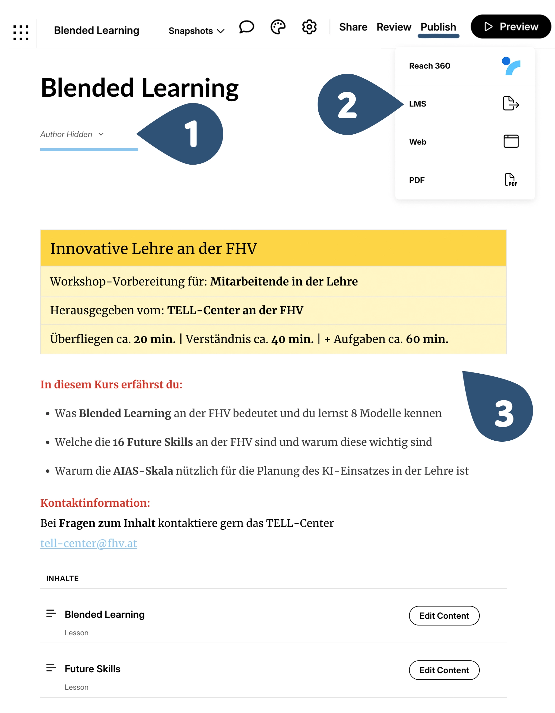 Startseite mit FHV-Standard-Titelseite und Header-Navigation